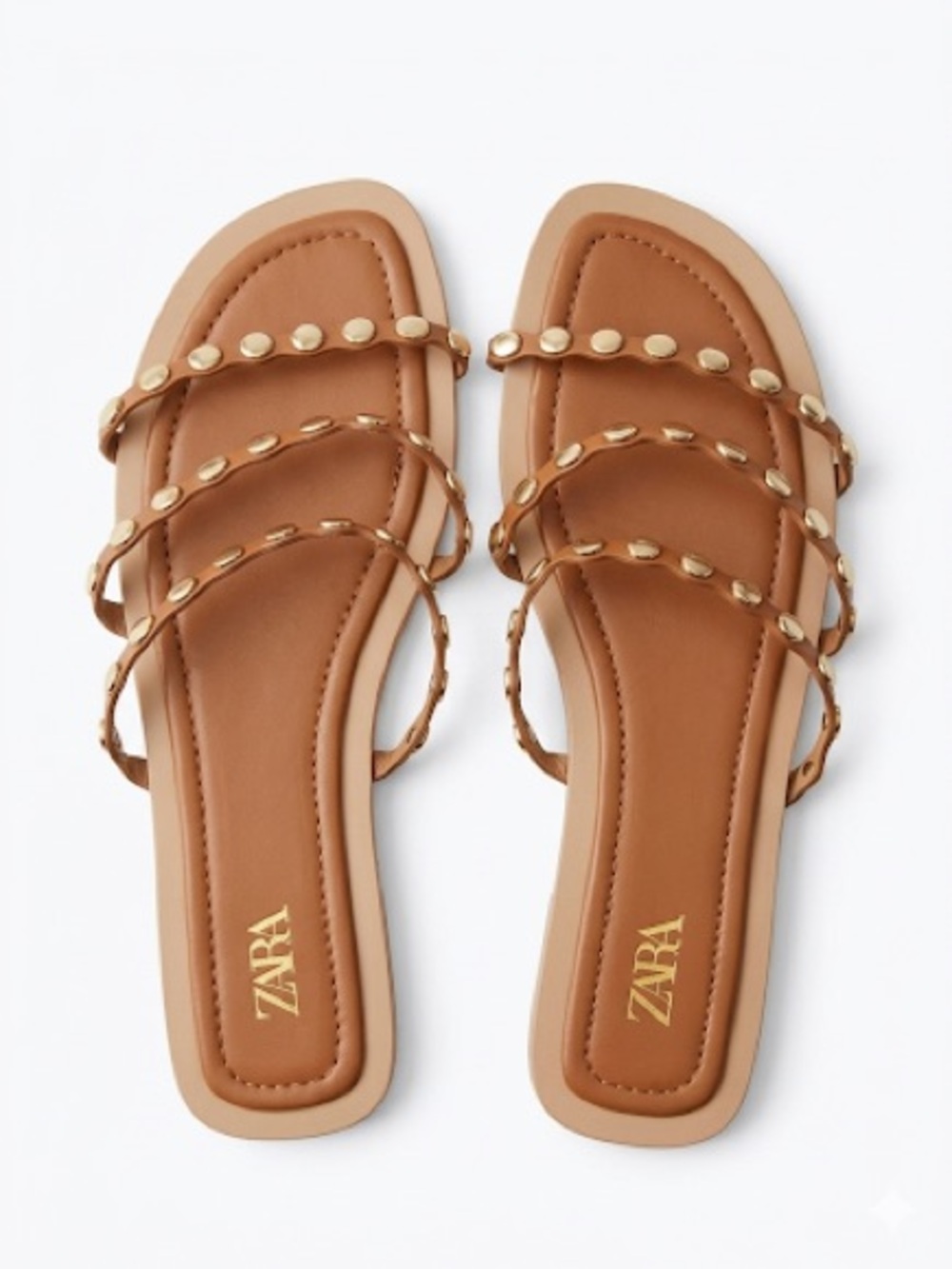 Zara Brown Multi-Strap Studded Slide Sandals